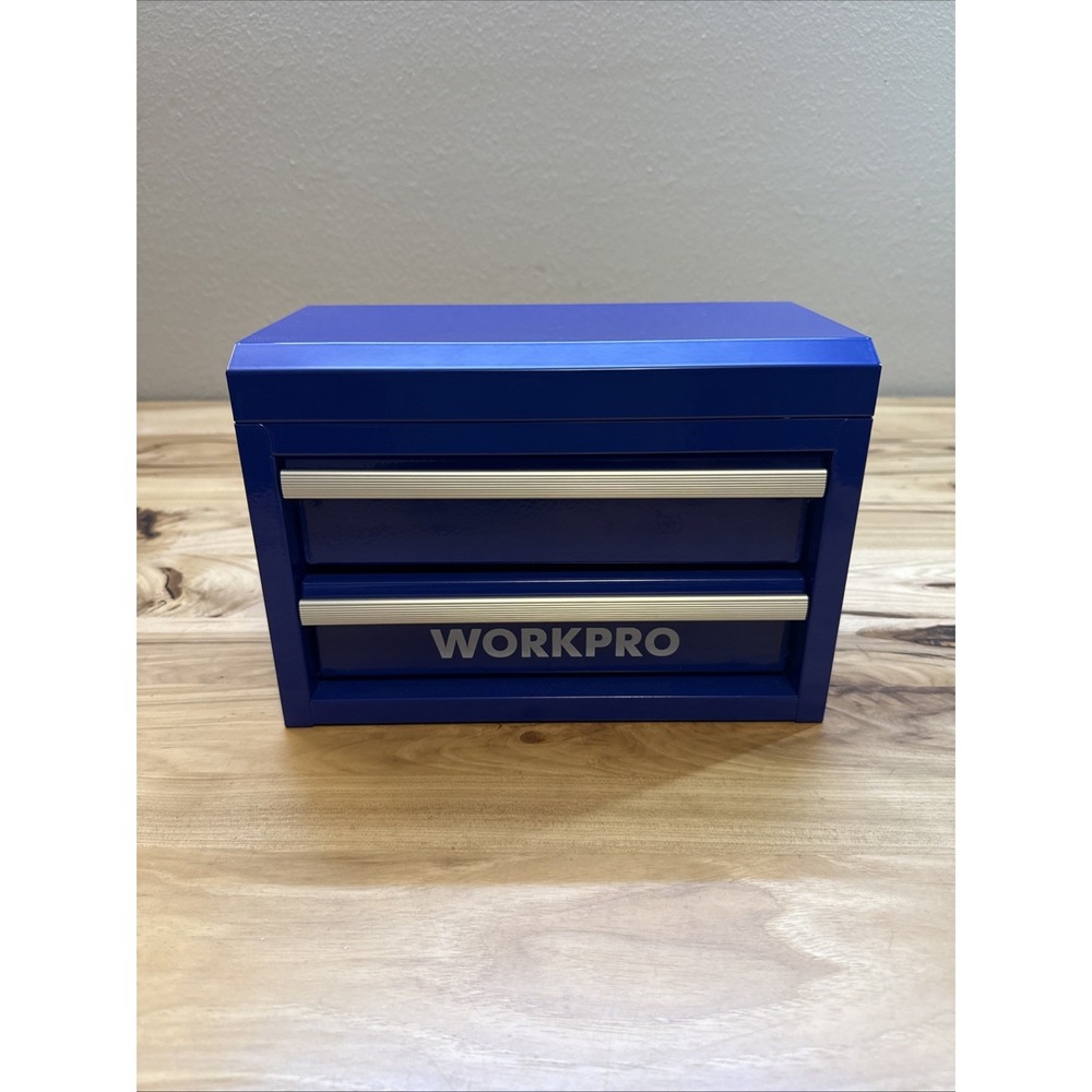 WORKPRO Blue Mini Tool Box 2-Drawer Steel Chest Makeup Jewelry Organizer